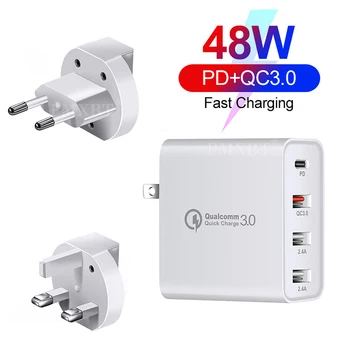 

48W Multi USB Quick Charge 3.0 Type C PD Charger QC 3.0 Fast Wall Charger Adapter US EU AU UK Plug For iPhone Samsung Huawei P40