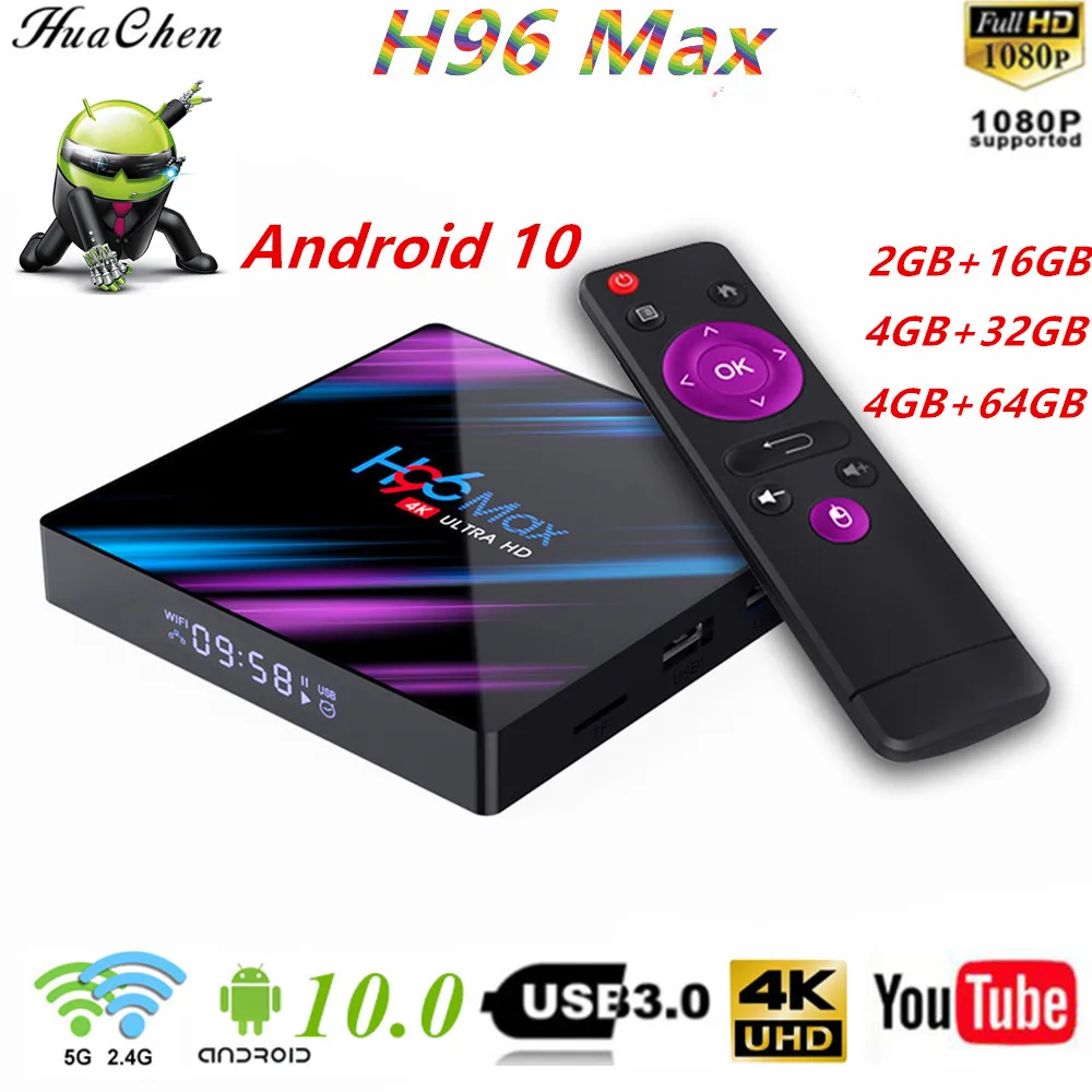 Умная ТВ приставка H96 MAX RK3318 Android 10 4 ГБ/64 ГБ Wi Fi Bluetooth 4k HD сетевой плеер|ТВ-приставки