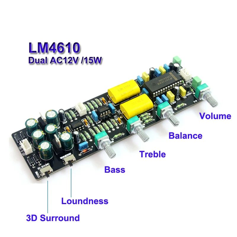 Плата предварительного усилителя LM4610 3D предусилитель для баланса звука NE5532 бас