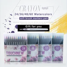 Touchnew 24 36 48 60 цветов акварельные Маркеры Набор ручек Премиум мягкая кисть маркер для рисования манга Дизайн Живопись принадлежности