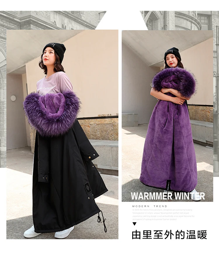 Хлопковое пальто, женская зимняя одежда средней длины в Корейском стиле, приталенная одежда с большим меховым воротником, хлопковая стеганая Женская одежда, стиль, Толстая теплая одежда