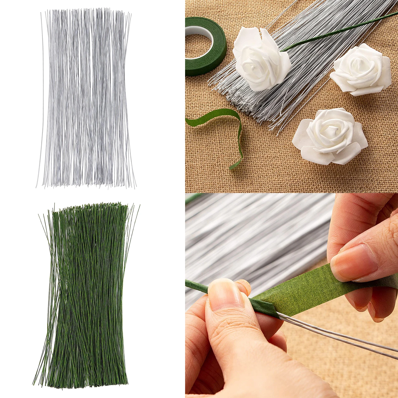 30pcs Floral Wire Stems Green Florist Wires Thick Floral Stem Wires with  Green Tape