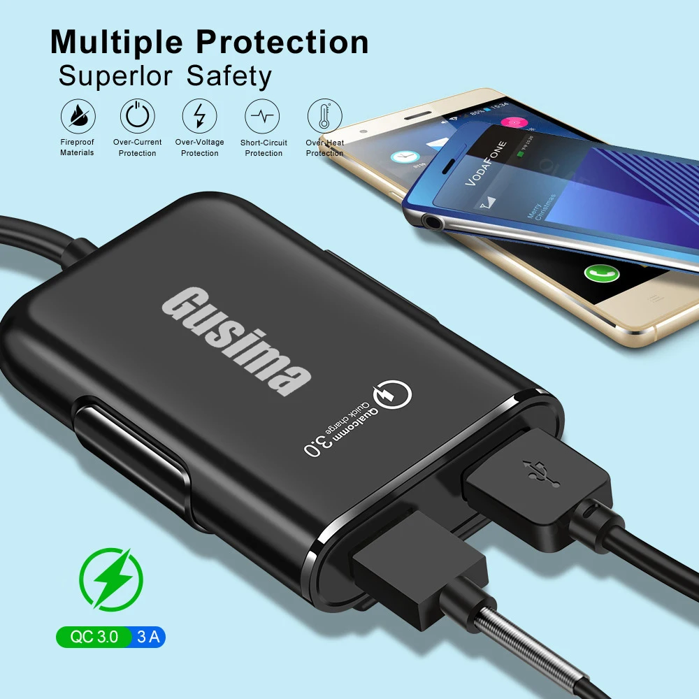 Gusima 4 USB QC 3,0 Автомобильное зарядное устройство Быстрая зарядка 3,0 Автомобильное быстрое переднее зарядное устройство адаптер автомобильное портативное зарядное устройство штекер MPV автомобильное зарядное устройство