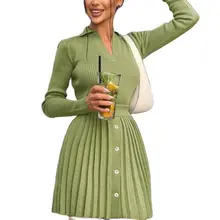 

Knitted Pleated Skirt Set Female Sexy Long Sleeve 2021 Women Skinny Shirt Tops And High Waisted Mini Skirt Dress Two Piece Set