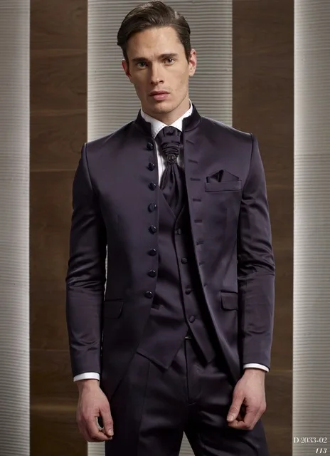 

DE Stand Lapel Formal Genleman Groom Custom Made Suit 3 Pieces (Jacket+Pant+Vest+Tie) Masculino Trajes De Hombre Blazer