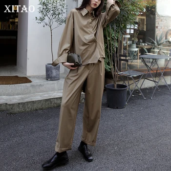 

XITAO Khaki Irregular Two Piece Set Women Loose Fashion Casual Elegant Single Breasted 2020 New Autumn Women Clothes ZP2334