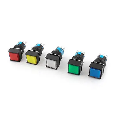 

5pcs Assorted Color Button SPDT Self Locking Square Pushbutton Switch 16mm