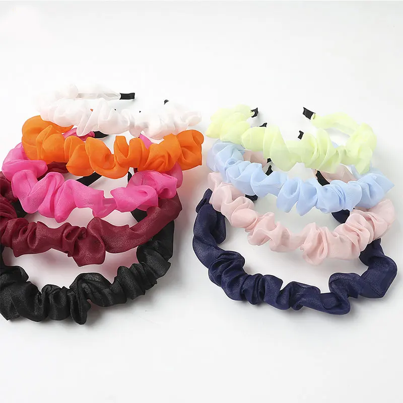Simple Organza Head Hoop Pure Color Soft Hairbands Female Hair Girls Sweet Turban Headwear Adult Classic Accessories |