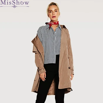 

Women Trench Coats 2019 Autumn Winter Fashion Outwear Vintage Casual Classic Long Loose Coat For Women moda feminina Khaki