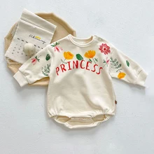 Monos de princesa para niñas, monos de manga larga con estampado de flores de algodón para bebés, recién llegados, trajes para niños