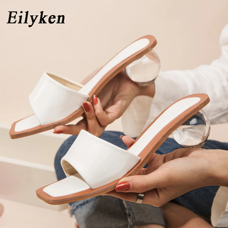 Eilyken Size 34-43 Clear Crystal Round Ball Heels Slippers Women Summer Beach Peep Toe Slides Shoes Woman Flip Flops Sandals