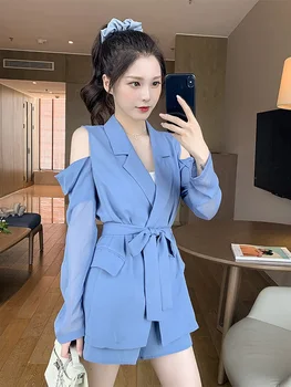 

Mid-length design with off-the-shoulder sunscreen top and wide-leg shorts two-piece suit summer goddess fan temperament suit