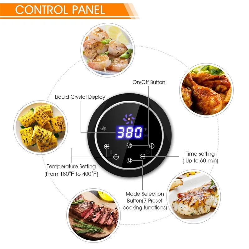  Costway 1400 W 7-in-1 Touch Screen Timer Electric Air Fryer Adjustable Temperature 7 Preset Cooking