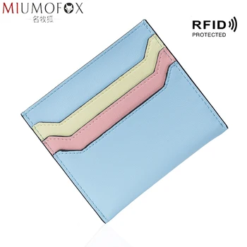 

Rfid Blocking Genuine Leather Bank Card Case Thin Mini Card Wallet Women Business ID Credit Cards Holder Cards Pack Cash Pocket