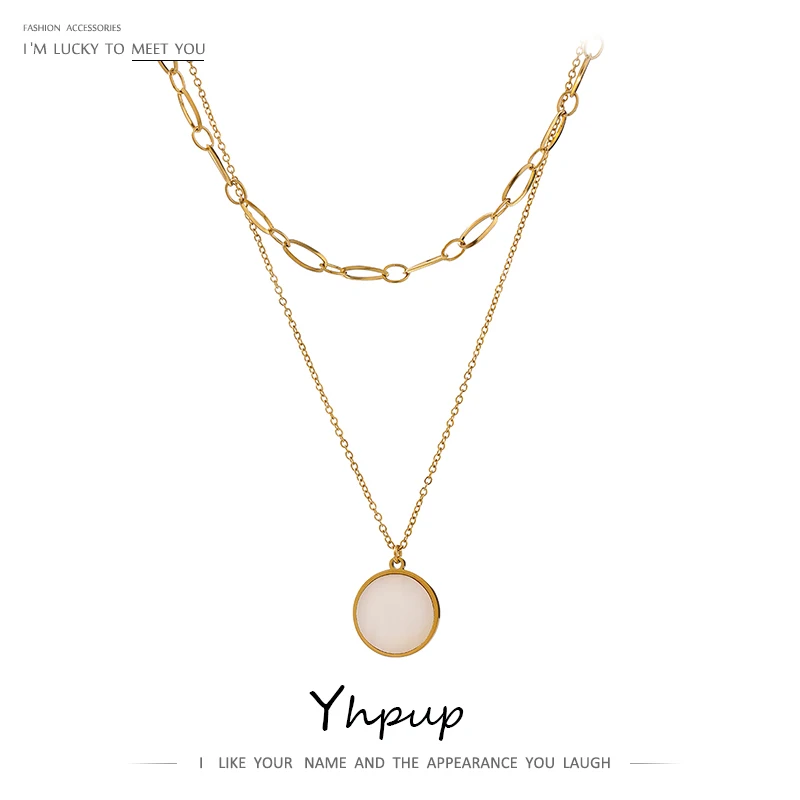 Yhpup Exquisite Natural Shell Layered Pendant Necklace Stainless Steel