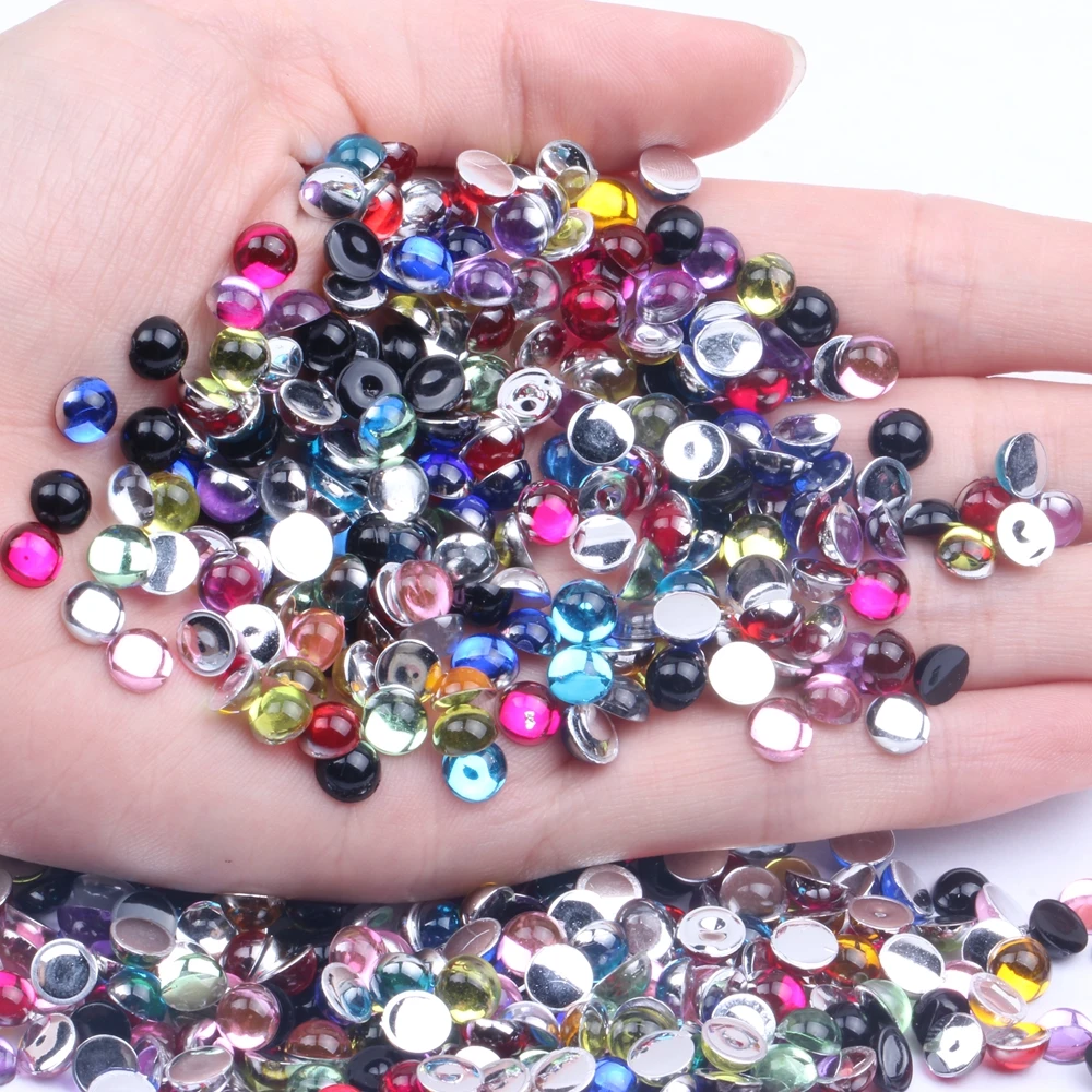 

6mm 100/500pcs Half Round Beads Many Colors Art Nails Flatback Acrylic Rhinestones DIY Craft Backpack Garment Accessories