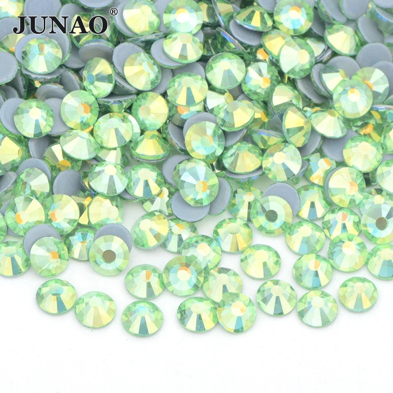 JUNAO SS 6 10 16 20 30 Wholesale AB Crystals Hot Fix Glass Rhinestone Flatback Iron On Strass In Bulk Hotfix Crystal Stones