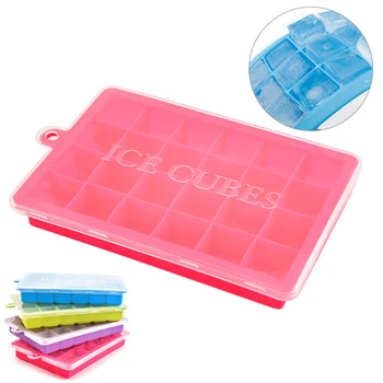 

24 Grid Silicone Ice Cube Tray Ice Cube Mold Ice Maker Box With Lid Candy Cake Pudding Chocolate Molds Containers Cube Grid Mold