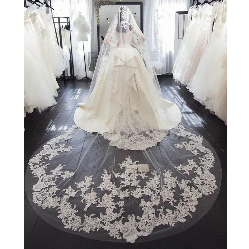 

Hot Selling 3M Wedding Veils Long Cathedral Length White Ivory Bridal Veils with Comb Cover Face Wedding Veil