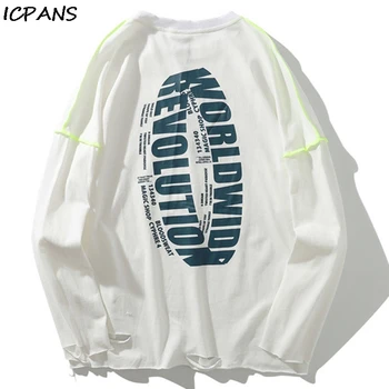 

ICPANS Hip Hop Printed Tshirt Long Sleeve Mens T-Shirts 2019 Autumn Casual Cotton Extended Swag Longline Top Tees Streetwear