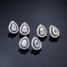UILZ винтажная Капля воды дизайн белый цвет кубического циркония покрытием серьги гвоздики для женщин аксессуары для свадьбы, помолвки UEP2039