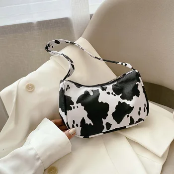 

Portable Women Leather Shoulder Bag Cow Print PU Handbags Lady Shopping Purse Fashion Exquisite Shopping Bag