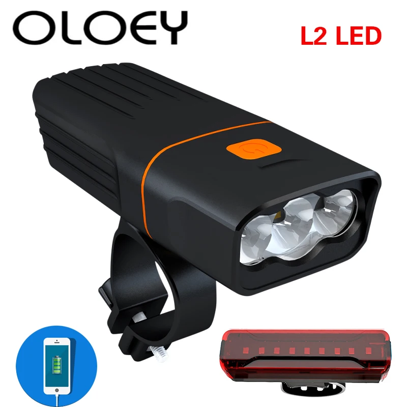 

OLOEY Bike Bicycle light L2 LED 5200mAh Bike Light Cycling Head Light USB Front Lamp Waterproof Headlight Flashlight Taillight