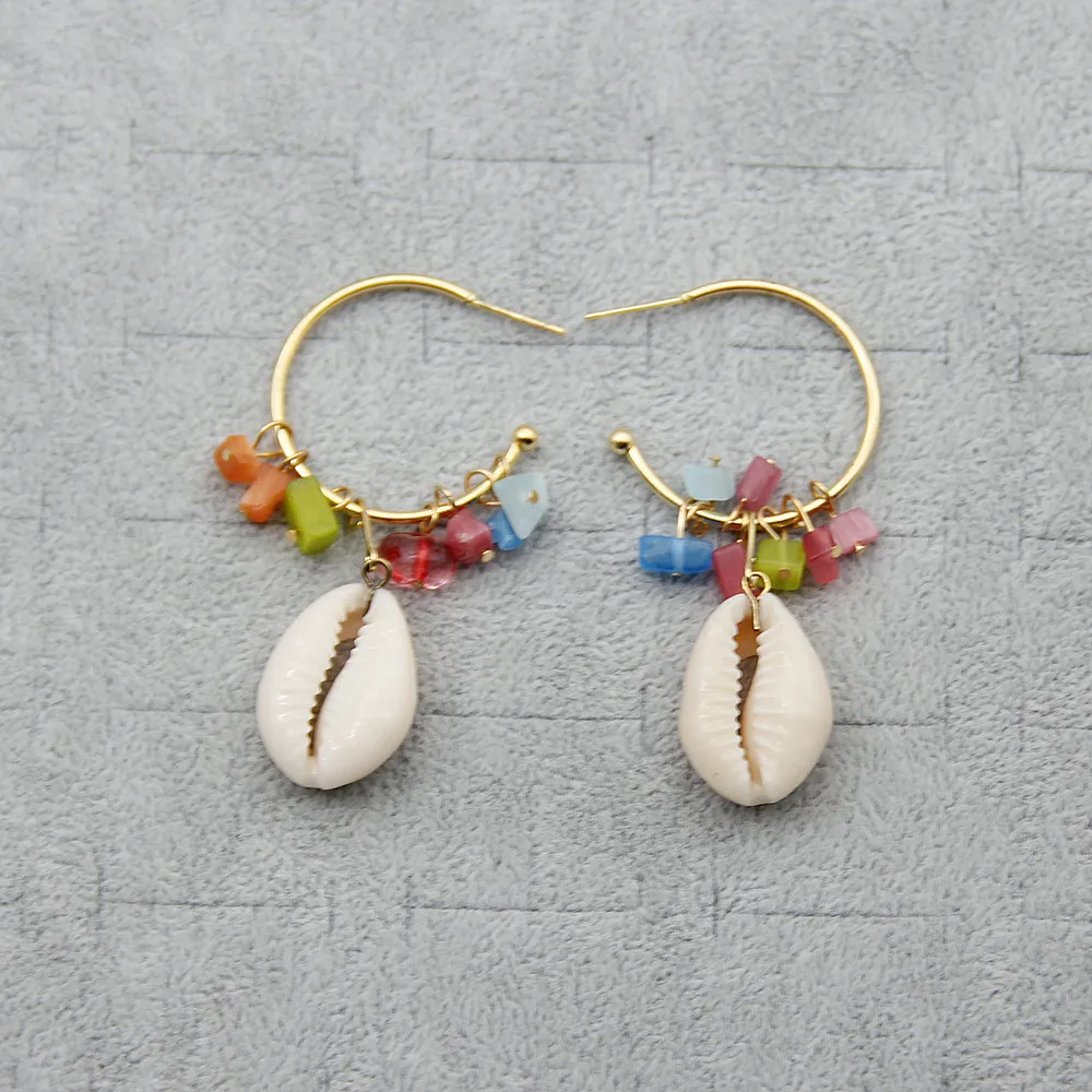 Fashion 2019 Natural Sea Shell Drop Earrings For Women Colorful Painted Shell Beads Pendant Earring Summer Beach Jewelry Brincos