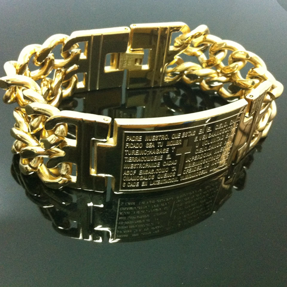 Punk Jesus Cross Bracelets Gold Tone Stainless Steel Bracelets Men Jewelry Male Charm Bangle Double Hand Chain Man Wristband stainless steel bracelet fashion bracelet fashion jewelry