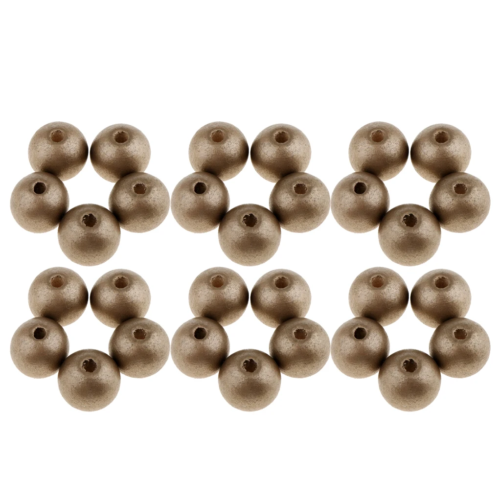 30 Pieces Round Ball Wood Spacer Beads DIY Necklaces Bracelets Jewelry Findings Charms 18mm Sewing Craft 