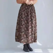 Национальный ветер хлопок и лен Цветочная юбка женская осенняя и зимняя стеганая свободная дикая Цветочная сумка юбка половина юбка