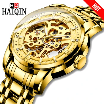 

2019 HAIQIN Men Skeleton Watch Mechanical Luxury Gold Watch Military Waterproof Sports Watch Men Wristwatch Mecanico De Hombres