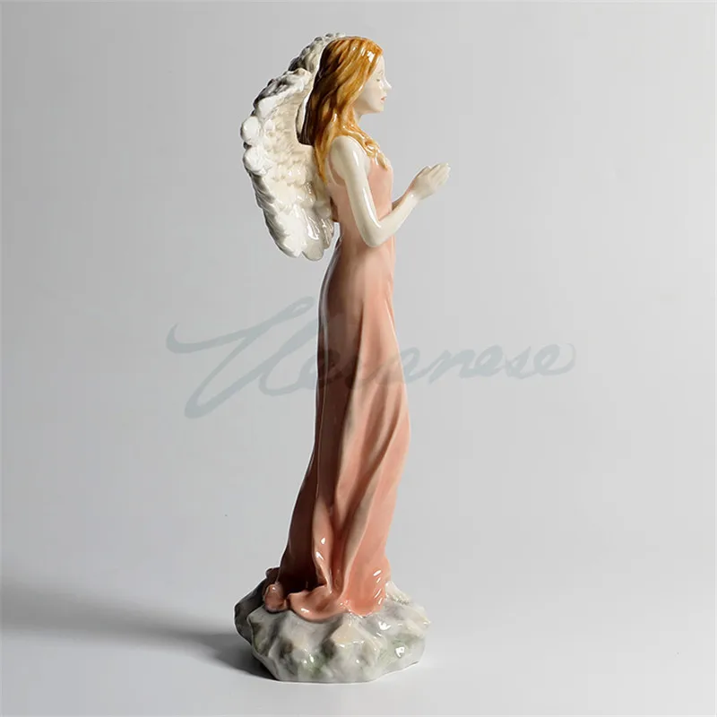 European Creative Underglaze Ceramic Angel Prayer Girl Art Sculpture Figure Statue Craft Home Decoration Birthday Gift R3396