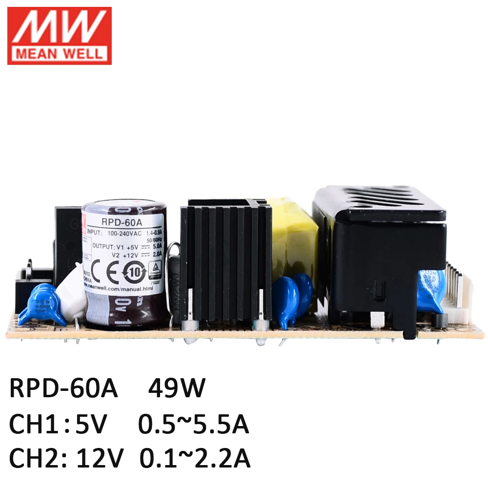 RPD-60A Meanwell 듀얼 출력 회로 기판 PCB 스위칭 전원 공급 장치, 의료 등급 SMPS, 110V, 220V AC에서  5V, 12V DC 5A 2A, 49W - AliExpress