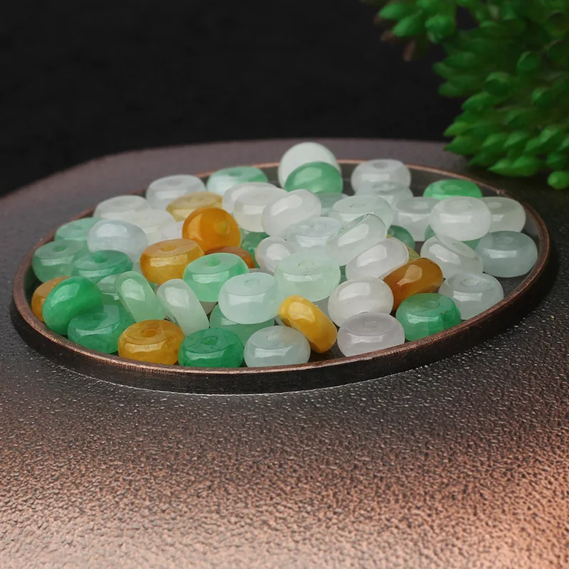 

50PC Natural jade Emerald Tri Color 6mm Bead Accessories DIY Bangle Charm Jewellery Fashion Hand-Carved Luck Gifts