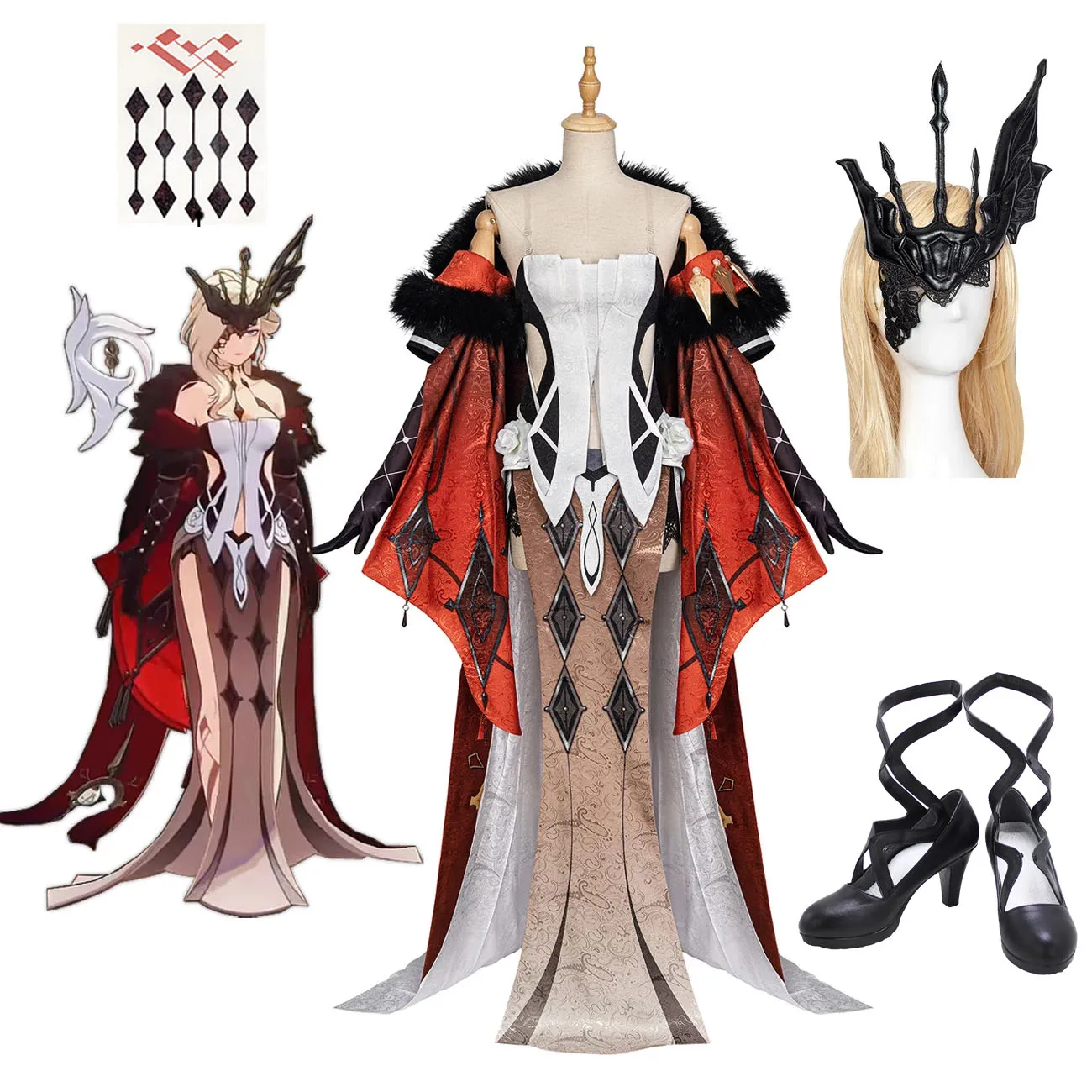 

Game Genshin Impact La Signora Cosplay Costume Carnival Halloween Sexy Dress Women Outfit Full Set with Mask Props Wig