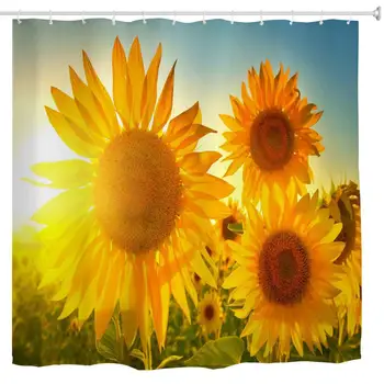 

Colorful Sunflower Shower Curtain,Yellow Sunflower Spring Summer Flower Blossom Nature Printed Bathroom Decoration,Polyester