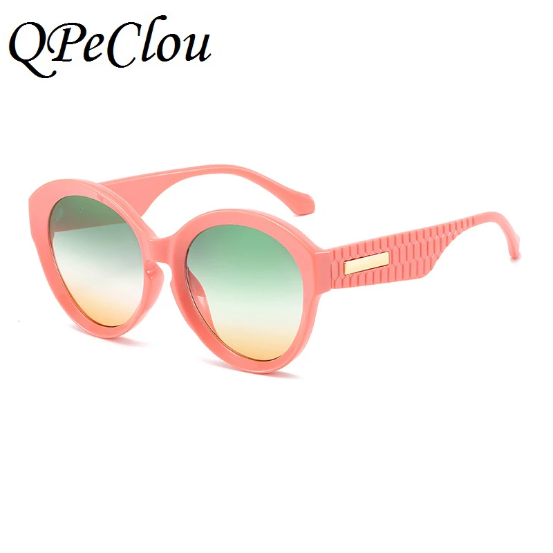QPeClou, новинка, негабаритные Круглые Солнцезащитные очки для женщин, фирменный дизайн, пластиковые солнцезащитные очки для женщин, модные винтажные градиентные солнцезащитные очки