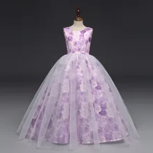 Платье для девочек-подростков элегантные длинные платья для выпускного вечера с цветочным узором в стиле ретро для девочек, детские вечерние платья-пачки из сетчатой ткани платья с открытой спиной для детей возрастом от 6 до 15 лет