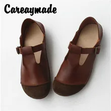 Careaymade-Spring new inside and outside full leather pure handmade single shoes,breathable cowhide soft flat sole women's shoes keerygo women s shoes inside and outside the full leather lace leather shoes comfortable feet big shoes