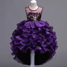 Коллекция года, Детские праздничные платья для девочек, однотонное Элегантное нарядное бальное платье принцессы на свадьбу, день рождения, Детские платья для детей возрастом от 3 до 14 лет