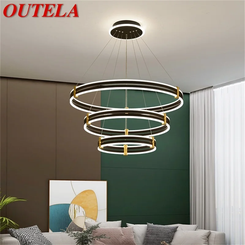 

OUTELA Nordic Pendant Lights Contemporary Black Luxury Round LED Lamp Fixture For Home Decoration