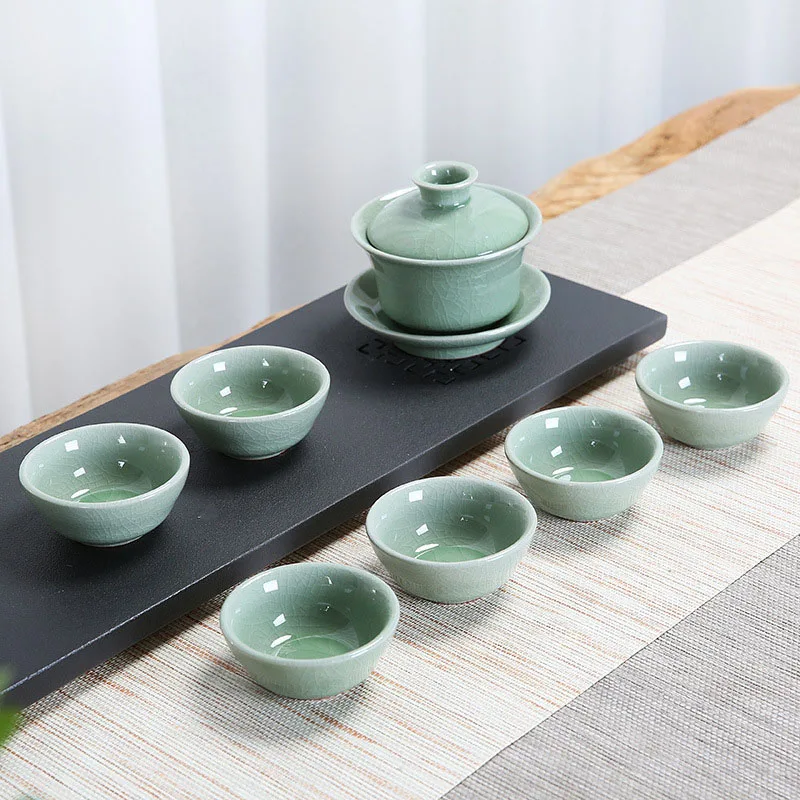 Изысканный Ru печь трещины чайный набор 1pot+ 6 чашек, ручной работы чайный горшочек, чашка набор кунг-фу чайная чашка в китайском стиле чайная церемониальный подарок - Цвет: 01
