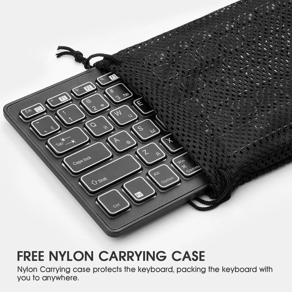 Rii-teclado ruso retroiluminado con Bluetooth 4,0, inalámbrico, multicolor, LED, arcoíris, batería recargable, para iOS, Android, MacBook - Imagen 4