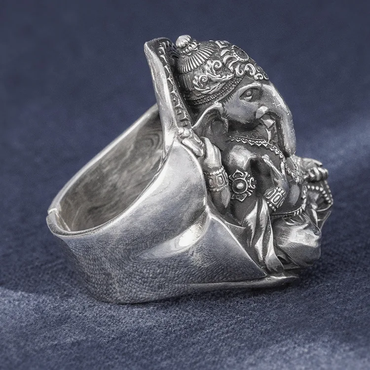100% Real 999 STERLING SILVER  Mens women Lord Hindu Ganesh Elephant India Yoga Jewelry Ring rings handmade   Luxury A4537
