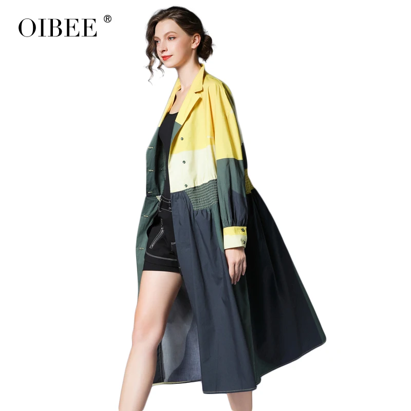Oibee Европа и Соединенные Штаты двубортная юбка-ветровка с рукавами «летучая мышь» Женский Большой размер был тонкий в длинном пальто fem