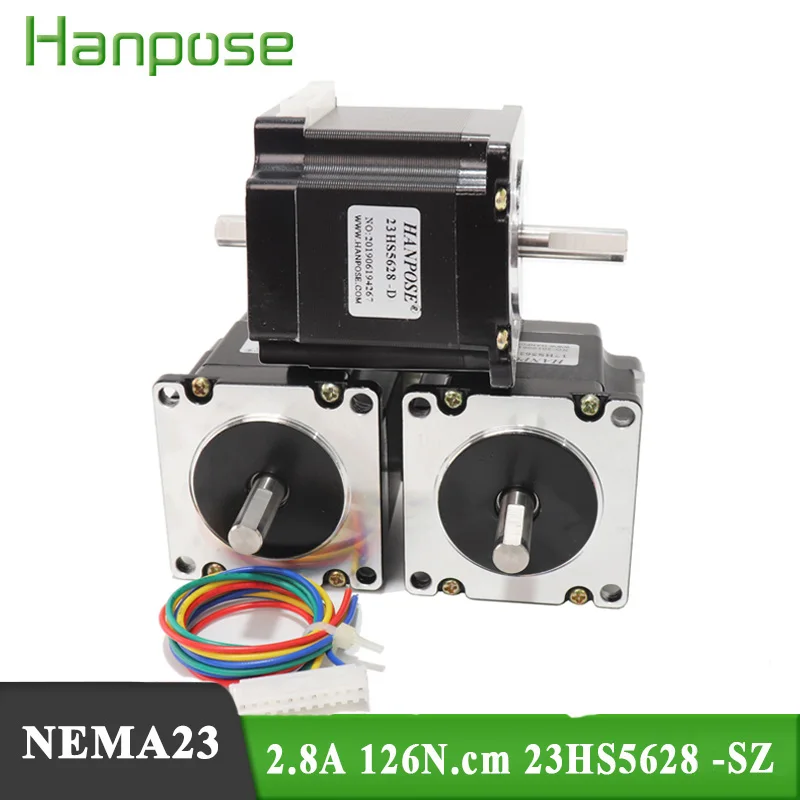 Шаговый Электродвигатель с двумя валами Nema 23 23HS5628 SZ D = 8 мм NEMA 57x56 2 8a 126n. См шаговый