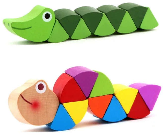 Colorful Wooden Worm Puzzles Kids Learning Educational Didactic Baby Development Toys Fingers Game for Children Montessori Gift | Игрушки и