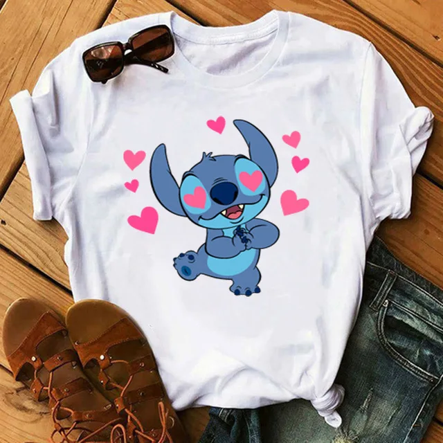 

Women Cartoon T-Shirt Lilo Stitch Female Print Casual Tumblr T Shirt Casual Tops