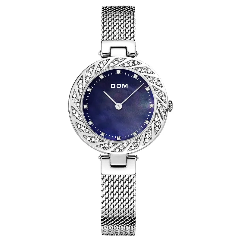 Женские часы DOM от ведущего бренда, Роскошные Кварцевые наручные часы, повседневные часы со стальным сетчатым ремешком, ультра тонкие женские водонепроницаемые часы - Цвет: G-1279D-2M